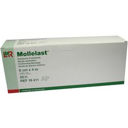 Eine weiße Verpackung mit elastischen Fixierbinden der Marke Mollelast.