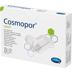 Eine Schachtel mit steril verpackten Wundverbänden der Marke Cosmopor.