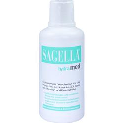 Flasche mit antibakterieller Waschlotion für den Intimbereich namens "Sagella hydramed".